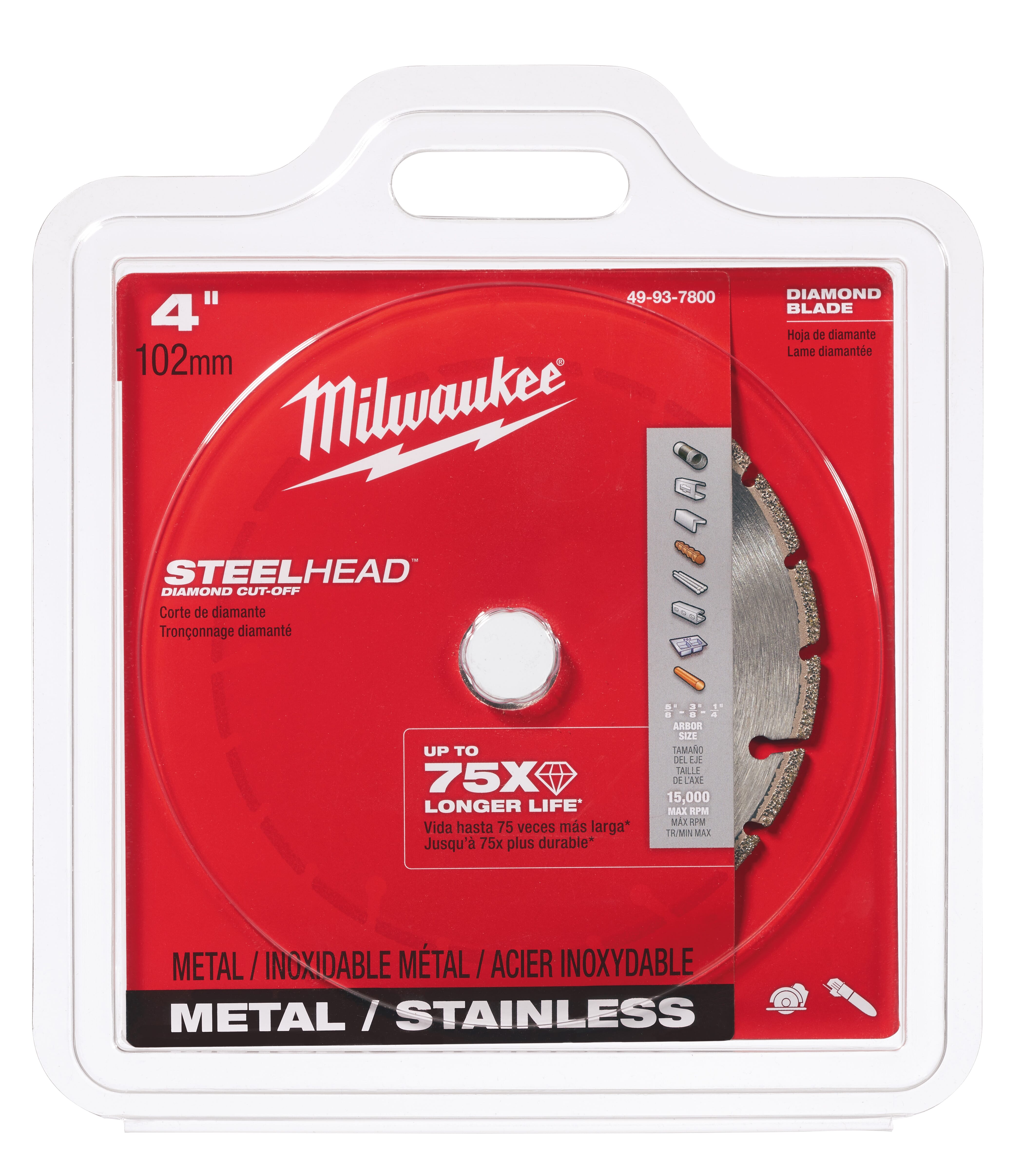 Milwaukee® SteelHead™ 49-93-7800 Segmented Diamond Cut-Off Blade, 4 in Dia Blade, 0.05 in W, 5/8 to 7/8 in Arbor/Shank, Dry Cutting